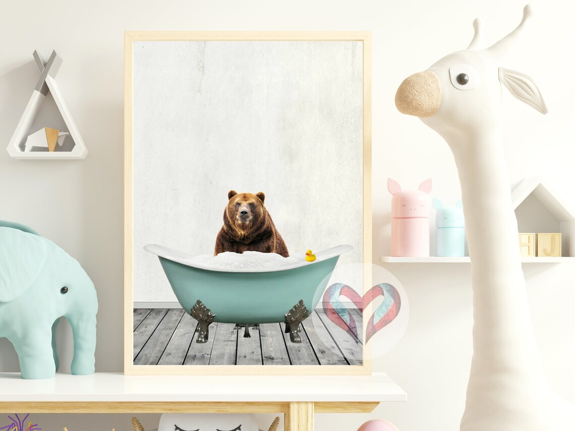 Bear Bath Art Print. Printable Poster Instant Digital Etsy