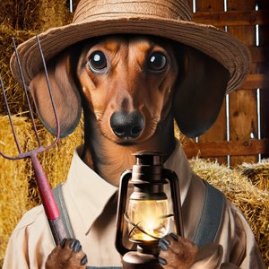 Capture Your Pet's Farmhouse Charm: Customizable Retro-Styled Portraits by MeliaV Digital Etsy's Star Seller for Unique Pet & Owner Art imagen 1