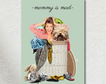 Funny Custom Pet Portrait in Laundry Art Personalized gifts Dog portrait Mother's day gift 2023 Gifts for dad or mom Custom Dog Personalized