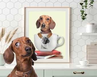 Funny Custom Pet Portrait in a cup of coffee  inside a cup Dog portrait Mother's day gift 2023 Gifts for dad Custom Dog Personalized