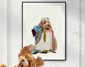 Funny Custom Pet Portrait in Laundry Art Personalized gifts Dog portrait Mother's day gift 2023 Gifts for dad or mom Custom Dog Personalized