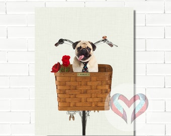 Pug in Basket Art Print. Printable Poster, Instant Digital Download,  Nursery , Modern Minimalist,