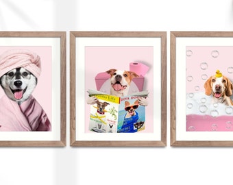 Transform Your Space with Hilarious Pet Portraits!  Set of Three Amusing Designs for a Quirky Bathroom Makeover. Instant Digital Download
