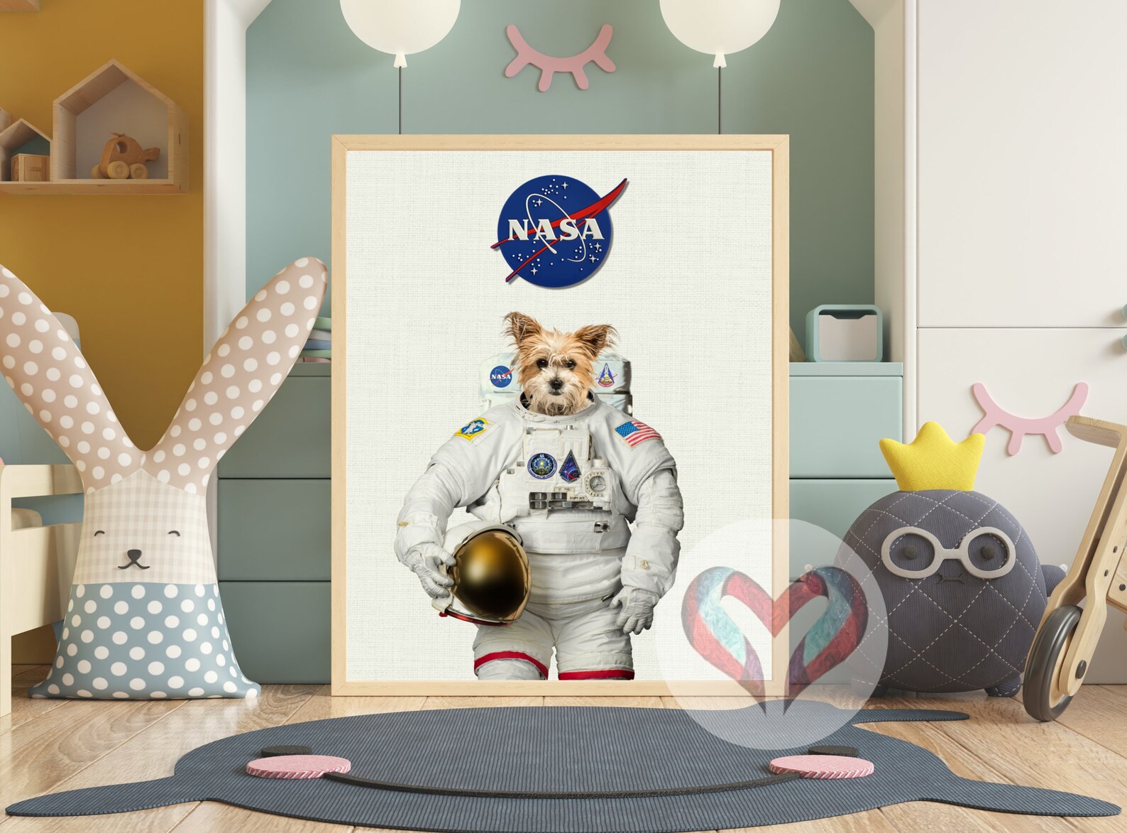 Süßer Hund Astronaut Kunstdruck. Druckbares Poster Instant