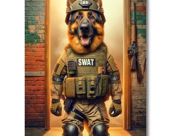 Animal Portrait in Police Swat Art Style Print - Vintage Animal Decorative Poster - Home Decoration for Living Room, Bedroom, or Office