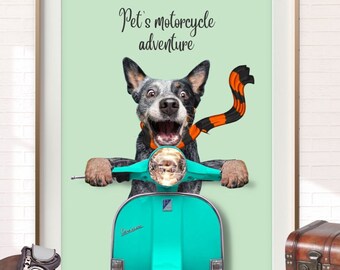 Vintage Vespa Pet Portraits: Reviving Retro Charm in Digital Art - Instant Delivery, Customization, and Thoughtful Gifts for 2024 -