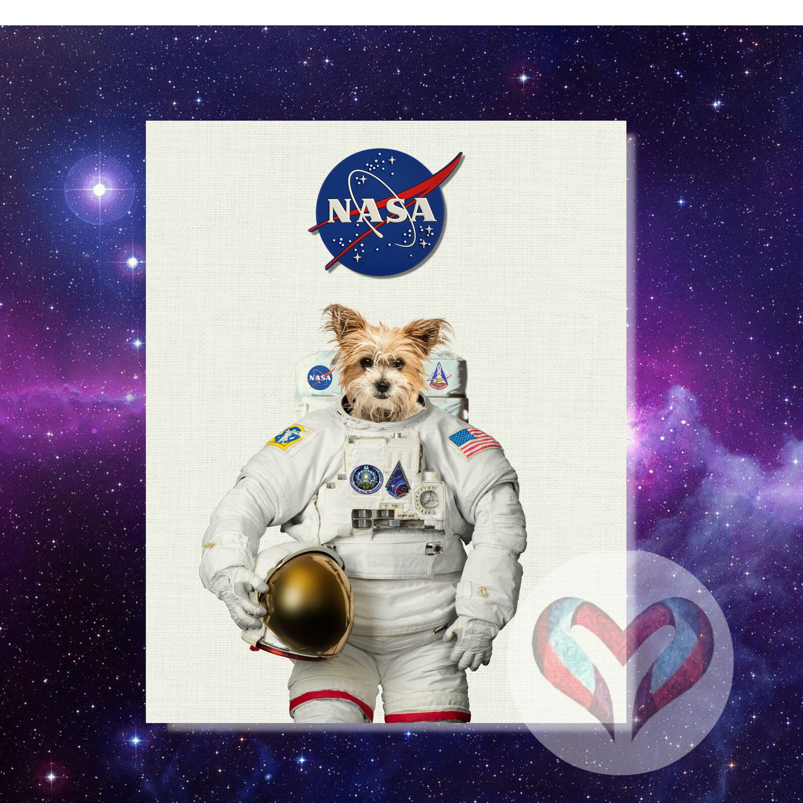 Süßer Hund Astronaut Kunstdruck. Druckbares Poster Instant