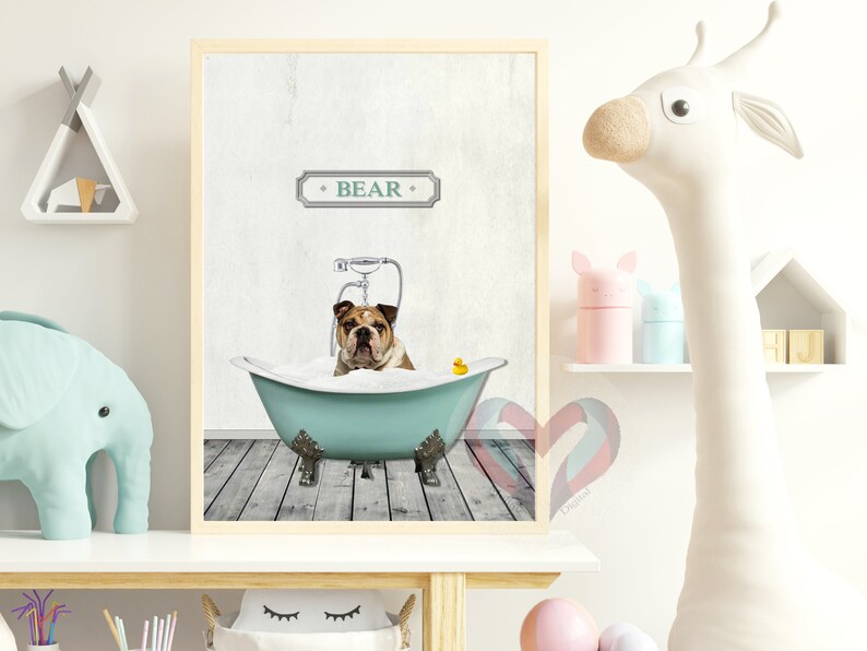 Custom Pet Portrait Bathroom Art Personalized gifts Dog Green color bathtub portrait Custom Pet Dog Cat Funny gifts Mother's day gift 2023