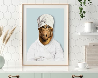 Custom ALF-Inspired Pet Portraits in Elegant Retro Bathtubs - Shop Digital Prints, Posters, Canvases, Mugs, and Pillows at Meliav Digital