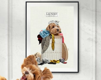 Divertido retrato personalizado de mascota en arte de lavandería Regalos personalizados Retrato de perro Regalo del día de la madre 2024 Regalos para papá o mamá Perro personalizado personalizado
