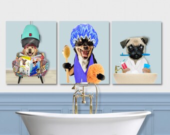 Custom Pet Portraits Set of 3 Funny Dog or Cat Portrait Pet in Bathroom Dog in Toilet Personalized pet gift Bathroom Mother's day gift 2023