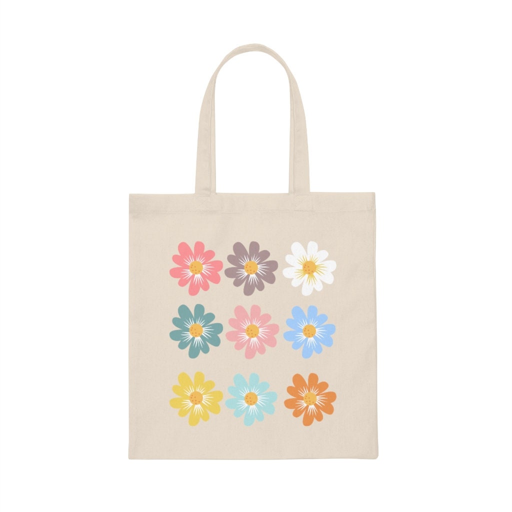 Flower Tote Bag Cute Tote Bag Floral Tote Bag Canvas Tote | Etsy
