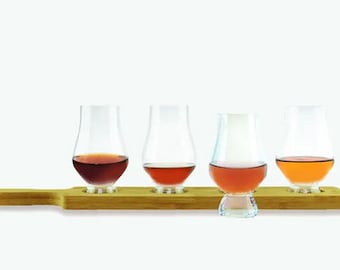 Personalized Whiskey Flight Set: Crystal Glasses & Wood Paddle