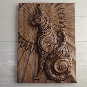 Sunny cat, Home and office wall decor, wood panel
