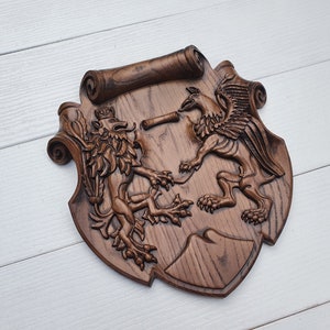 Сoat of arms lions, Home and office wall decor, wood panel