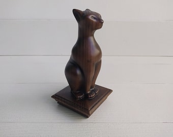 Cat Wooden Finial for Staircase Newel Post, Cat finial bedpost, Cat statue of wood, Wooden Cat Figurine