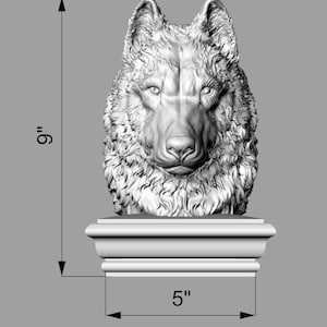 Wolf Head Wooden Finial,  Painted, 1pc, Home Wall Embellishments, wolf statue for Staircase Newel Post