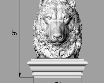 Wolf Head Wooden Finial,  Painted, 1pc, Home Wall Embellishments, wolf statue for Staircase Newel Post