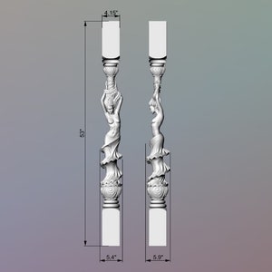 Custom size Caryatid baluster of wood, 1 ps, stair balusters, Women stair balusters