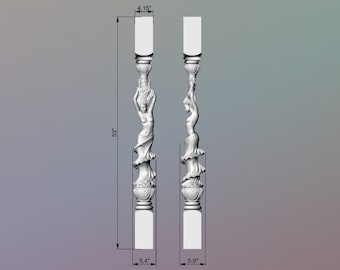 Custom size Caryatid baluster of wood, 1 ps, stair balusters, Women stair balusters