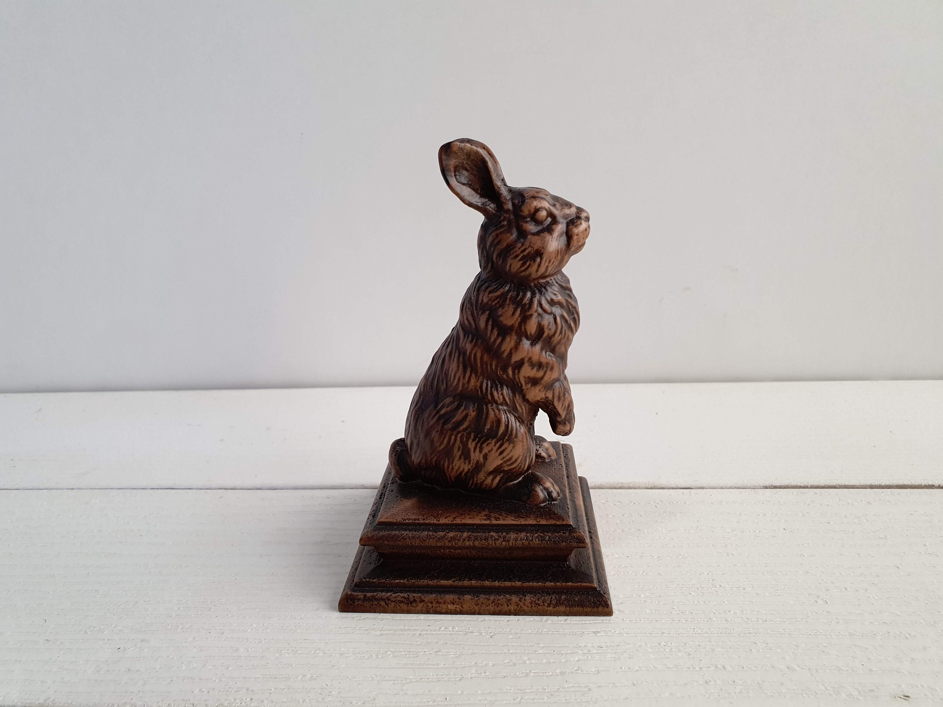 Easter Bunny Statue of Wood, Rabbit Wooden Finial for Staircase Newel ...
