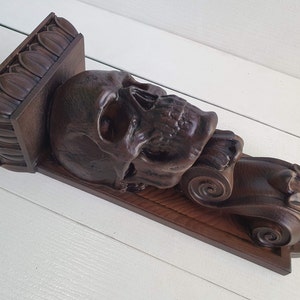 Skull Corbel made of wood, Decorative Carved Wooden Corbel, Home Wall Embellishments