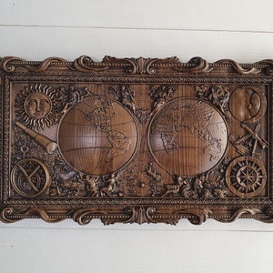 Antique Wooden World Map:&quot; Feel the Touch of History&quot;, Home and office wall decor, wood panel