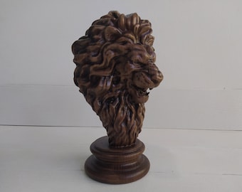 Lion statue of wood, Painted, Lion Wooden Finial, 1pc, Home Wall Embellishments, wood wall art decor