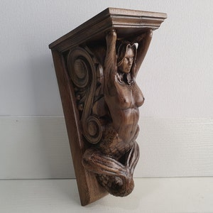 Corbel Mermaid of wood, Decorative Carved Wooden Corbel, 1pc, Home Wall Embellishments, wood onlays, wood wall art decor