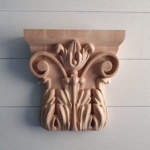 Capital  of wood, Unpainted, Decorative Carved Wooden Capital, 1pc, Home Wall Embellishments, wood wall art decor