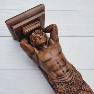 Atlas Carved Wooden Corbel, Painted, Telamon, Decorative Carved Wooden Corbel, 1pc, Home Wall Embellishments, wood wall art decor