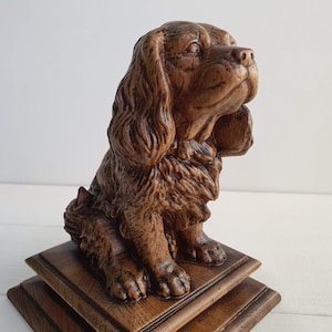 Cavalier King Charles Spaniel Wooden Finial for Staircase Newel Post, Spaniel finial bed post, King Charles statue of wood