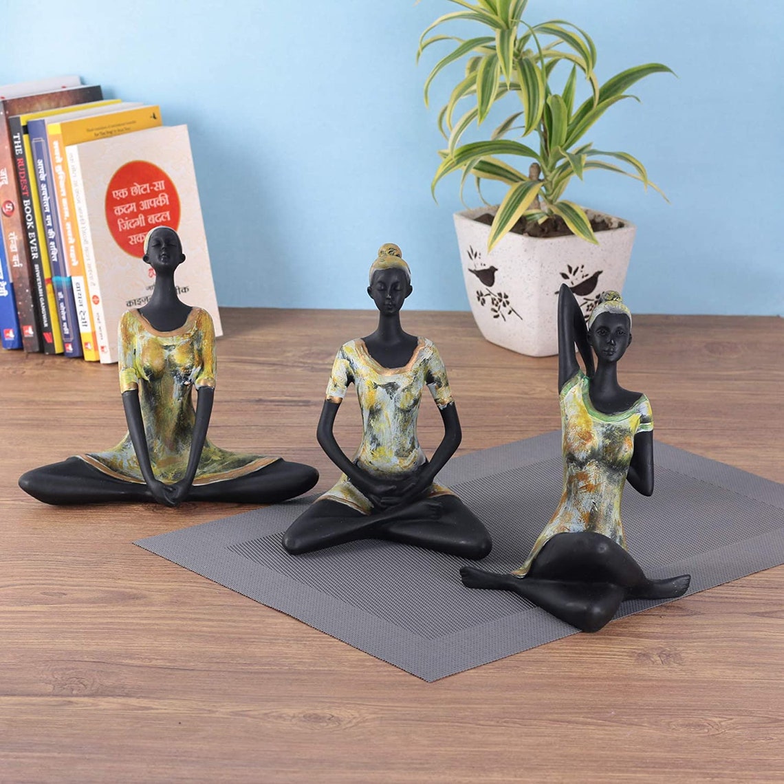 Set of 3 Black & Golden Yoga Posture Lady Statue Figurine for Etsy