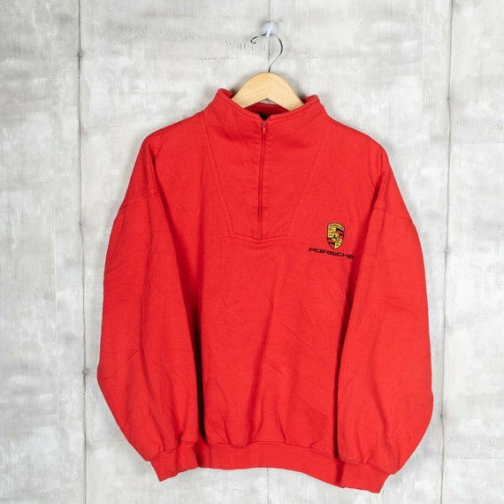 Porsche Vintage Sweatshirt Size Large Red Quarter