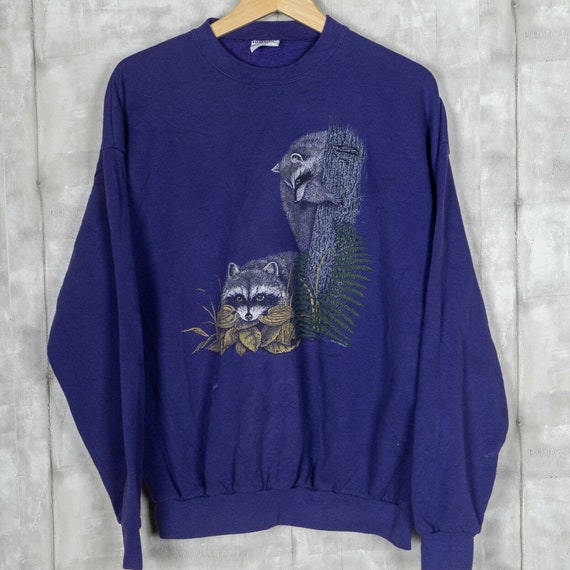 Wildlife Racoons Vintage Sweatshirt Crewneck Size