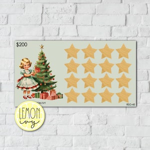 Vintage Christmas Scratch Off Savings-uitdaging, kerstbesparingsuitdaging, spaaruitdaging, Scratch Off-spaaruitdaging, RSO-45