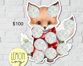 Scratch Off Savings Challenge, Christmas Savings Challenge, Christmas Fox Savings Challenge, Holiday Scratch Off Savings Challenge, SO-54