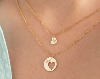 Day Necklace 14K Solid Gold Heart 