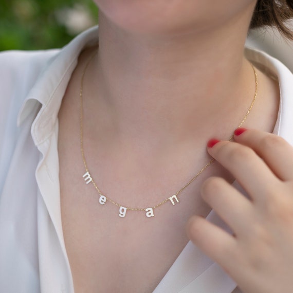 14K Gold Letter Name Necklace Dainty 