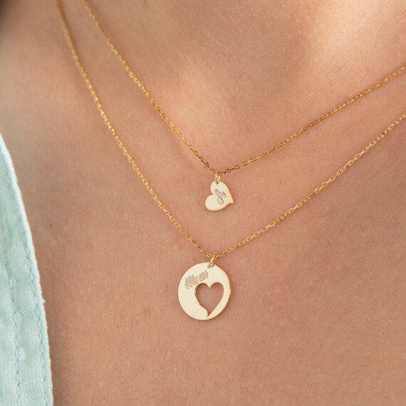 Day Necklace 14K Solid Gold Heart 