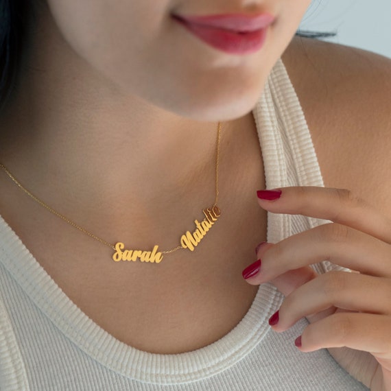 14K Gold Two Name Necklace Double Name 