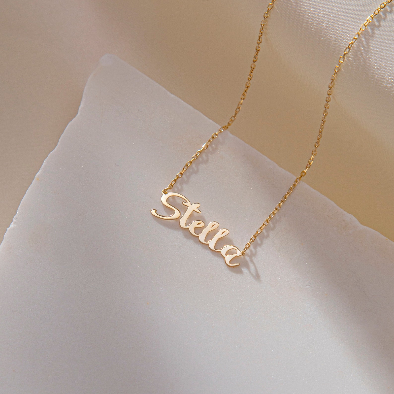 Kids Name Necklace 14K Gold Nameplate Necklace Baby Name Etsy