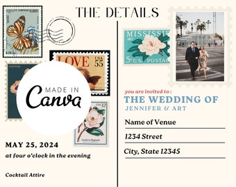 Wedding Invitation Postcard Template Canva Editable Customizable