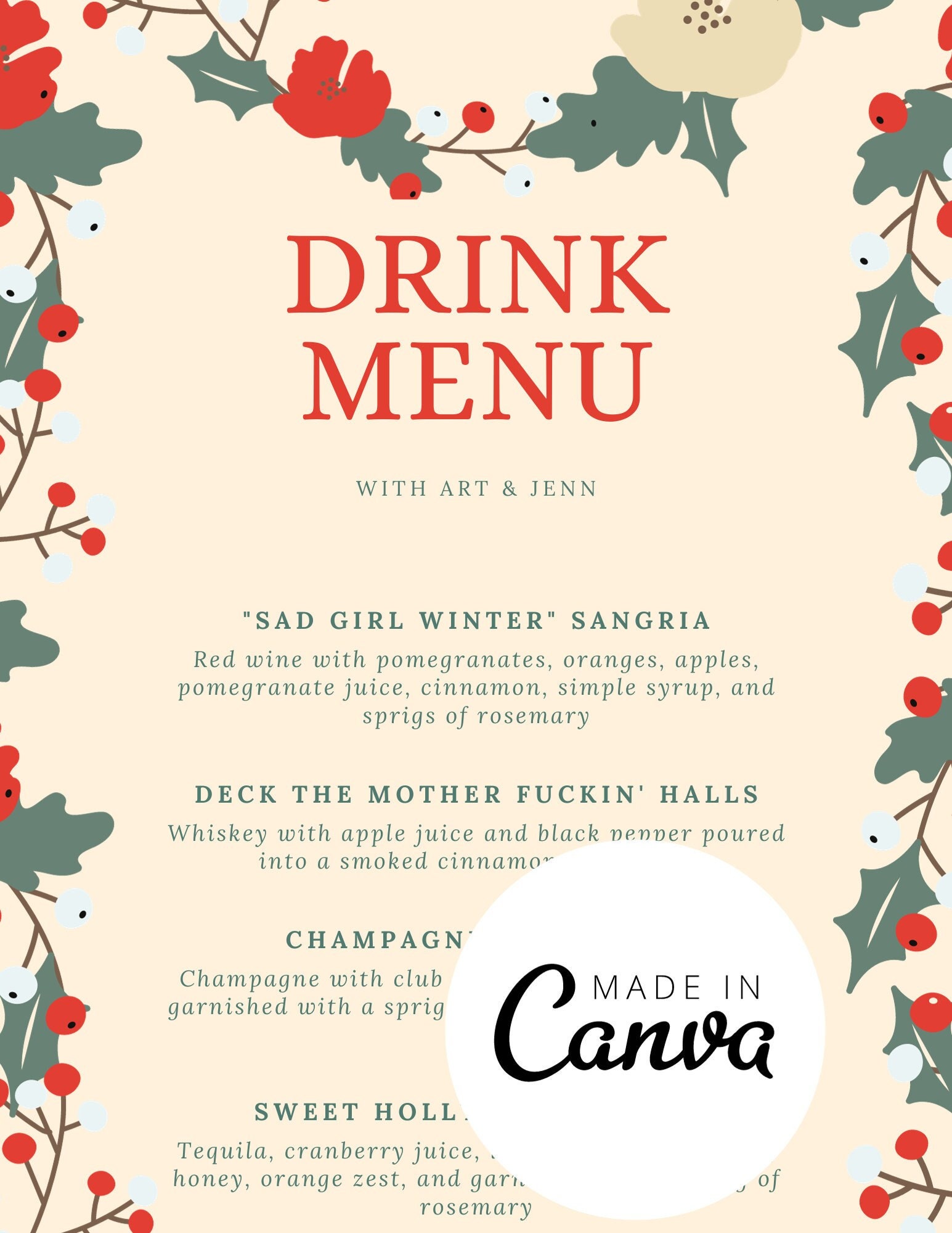 Christmas Xmas Drink Menu Template Hosting Canva, Customizable Christmas Xmas Drink Menu Template Hosting Canva, Customizable