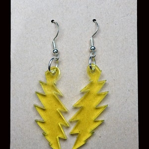 Lightning bolt dangle earrings  / 13-Point acrylic yellow, thunderbolt earrings  / Show you&#39;re not fade away / wear art on your ears!