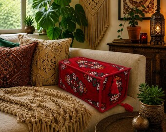 Handmade rectangular kilim armrest bolster cushion cover with double-sided woven fabric and tassels