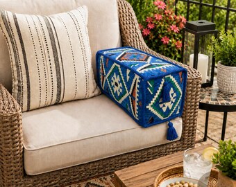 Handmade rectangular kilim bolster cushion cover with double-sided woven fabric and tassels