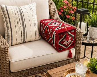 Handmade rectangular kilim bolster cushion cover with double-sided woven fabric and tassels