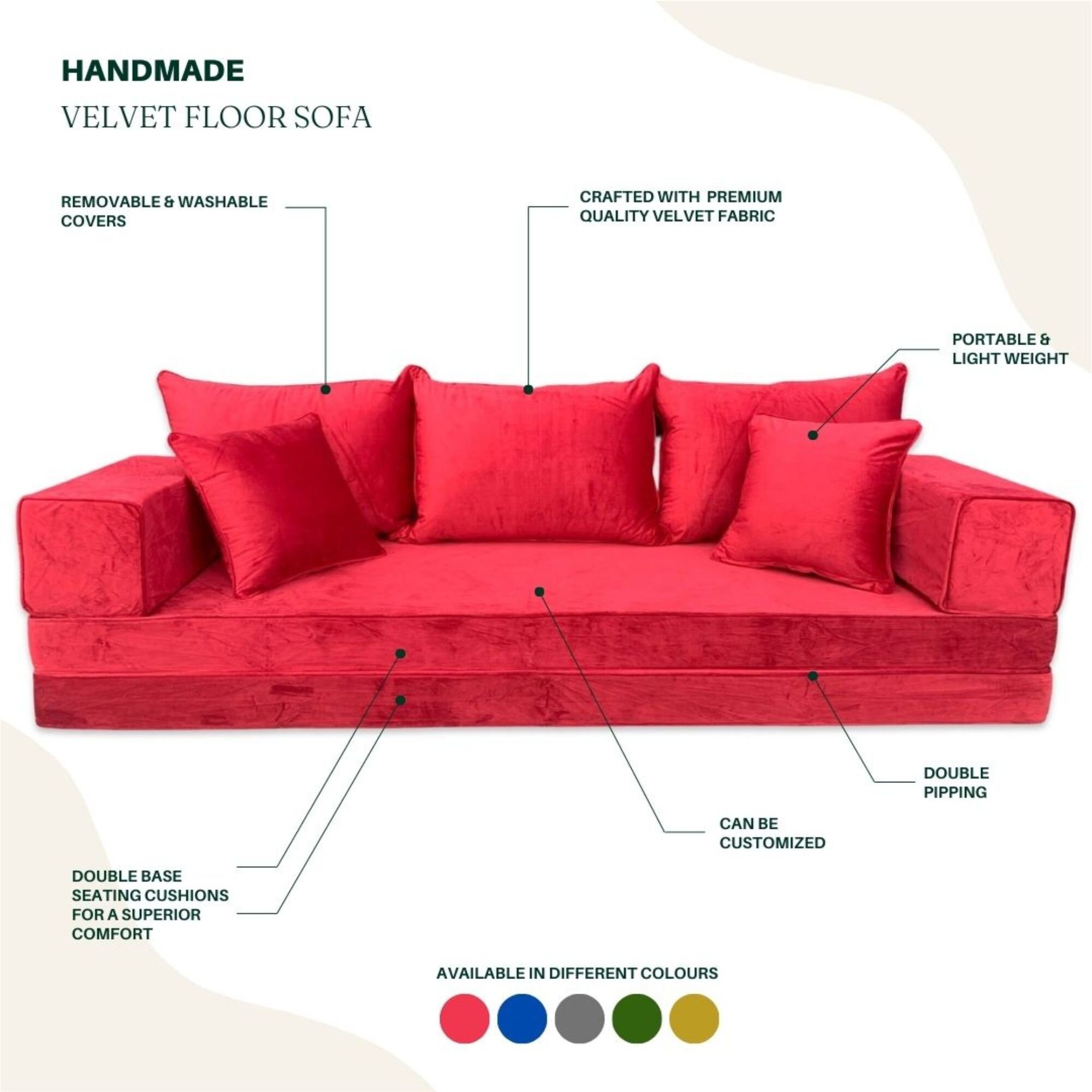 Arabic Majlis Red Velvet Floor Sofa Set Bohemian Lounge Seating, Exotic ...