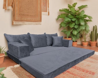 Modular Grey Velvet Floor Sofa – Arabic Majlis Bohemian Lounge Seating